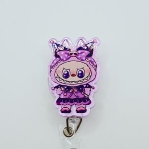 Purple and Pink Labubu Kuromi Acrylic Badge Reel Belt or Alligator Clip